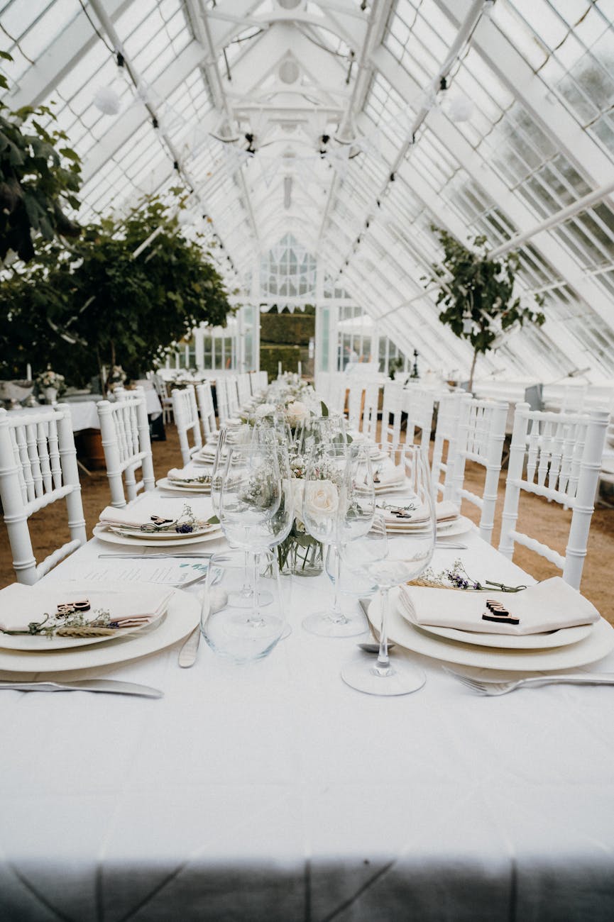 decorated table in wedding reception venue